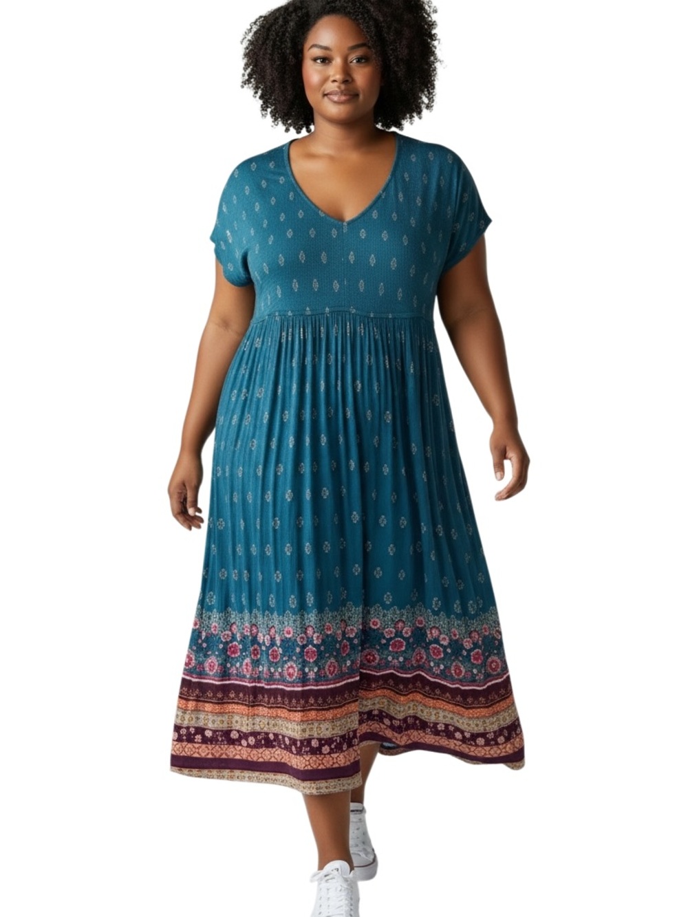 torrid Teal Maxi Dress with Multi-Color Border Print